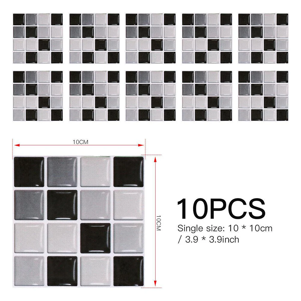 10Pcs Marble Mosaic Tile Stickers DIY Self-Adhesive Bathroom Kitchen Home Wall Decal Waterproof Tile Art Wallpaper