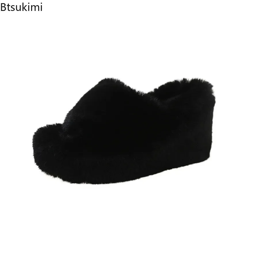 New 2024 Women's Wedges Plush Slippers Oversized Autumn Winter Casual Soft Cotton Slippers Female Elevated Cotton Slippers Women