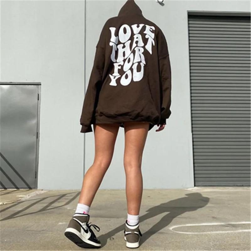 Stitch Europe traf autumn and winter new women\'s sweater Y2K street retro printed letters loose sweater warm Joker Gothic coat.