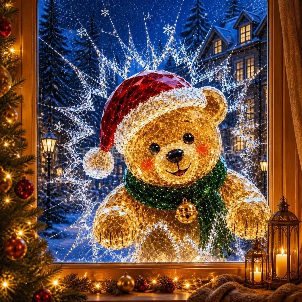 Broken Glass Effect Christmas Window Clings 3D Visual Effect Removable PVC Art Decorations Reusable Window Glass Stickers