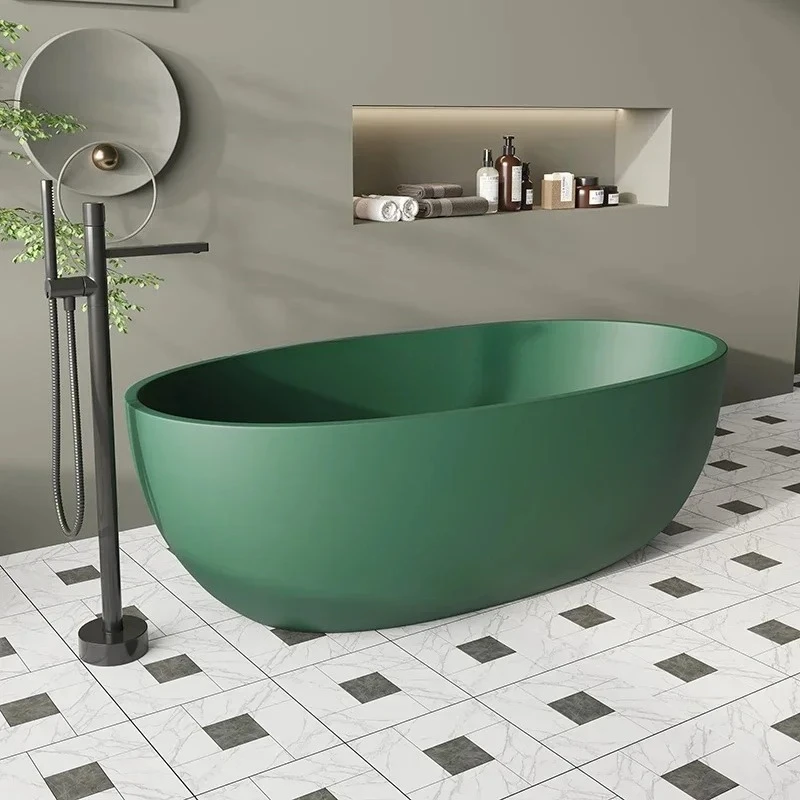 

6239Household artificial stone bathtub integrated resin transparent independent oval double ceramic bathtub