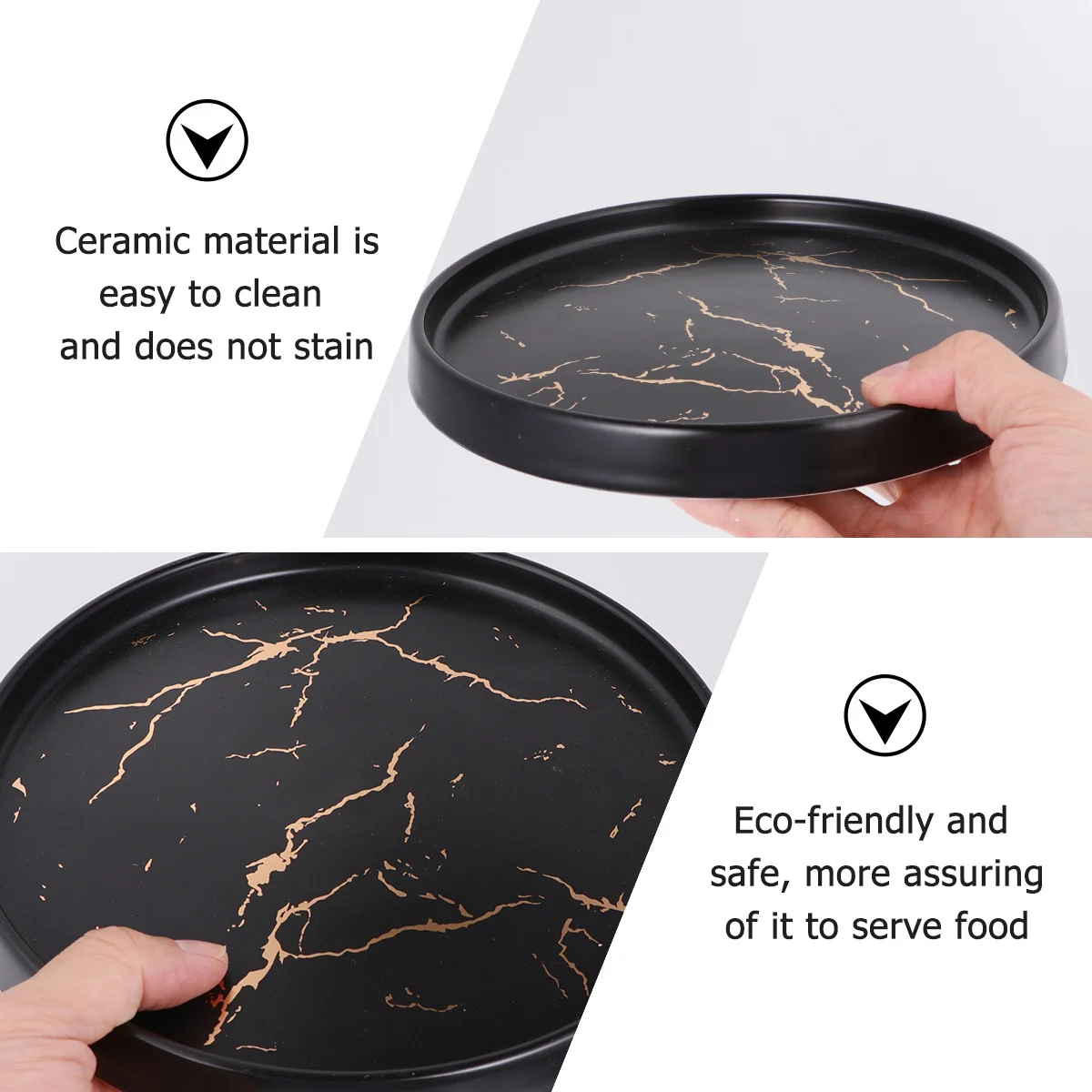 

1Pcs Gold Display Plate Marble Pattern Ceramic Dessert Dish Classy Atmosphere for Home Decor Jewelry Dish Round Ceramic Tray