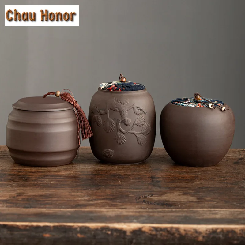 ZAEYORIA Retro Purple Clay Tea Box Organizer Moisture-proof Handmade Storage Tank Containers Tea Caddy Puer Cafes Ornaments