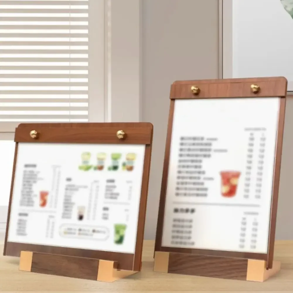 

A4/A5 Walnut Wood Menu Clipboard Horizontal/Vertical Detachable Table Top Sign Display Shelf Non-slip Base