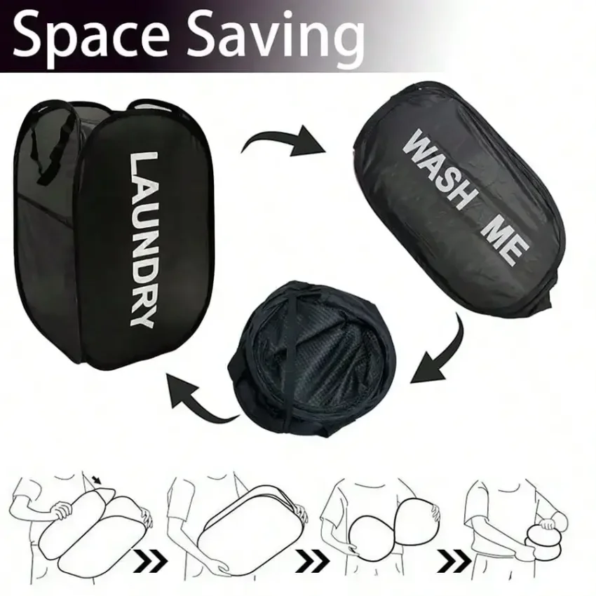 Picture 5: Portable Mesh Pop Up Laundry Hamper Wide Opening Breathable Collapsible Space-Saving Laundry Basket Dorm Travel Bathroom Items