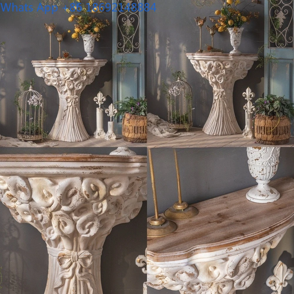 European style entry hall table decorative Roman column balcony flower stand photography prop side table