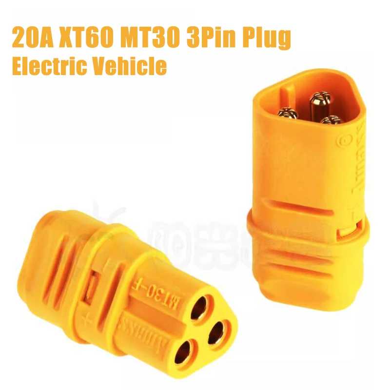 

5pcs 20A XT60 Plug MT30 Plug Socket for Electric Vehicle Model Male Female 16AWG 3Pin Wiring Terminal with Protective Sheath