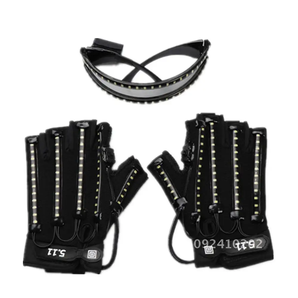 

LED Glow Gloves Rave Light Flashing Finger Lighting Magic Halloween Supplies Glow Mittens Luminous Black Gloves Party