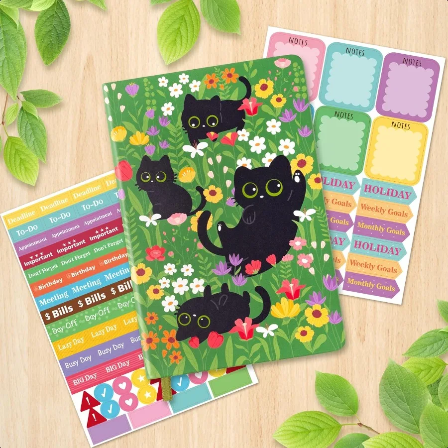 Hardcover Ruled Journal Notebook with Planner Stickers 196 Pages PU Leather Journal Notebook Journals Diary Notepad for Writing