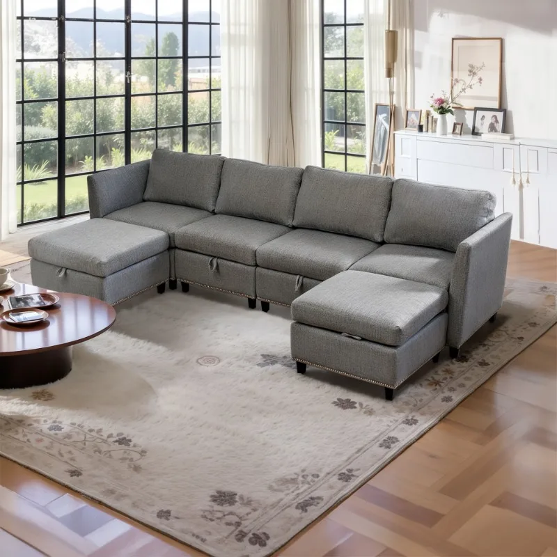 modern Convertible Sectional Sofa with Storage Seat with Reversible Chaise U Shaped Sectional Couch for Living Room,Light Grey