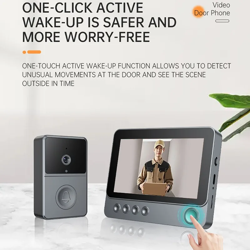 Dzwonek do drzwi z monitoringiem wideo 2.4G, ekran IPS 4.3 cala, kamera dzwonkowa z dwukierunkowym nagrywaniem audio i wideo, system interkomowy do willi