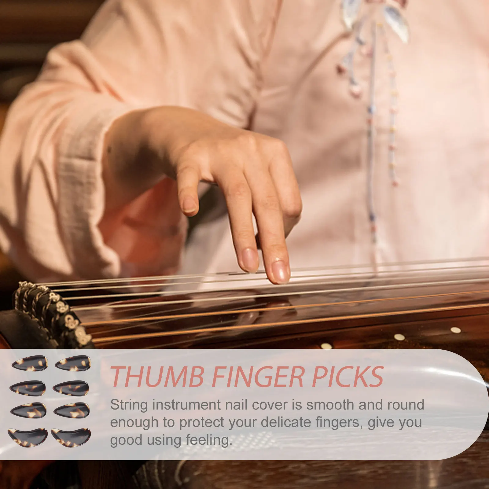 

8pcs Guzheng Nail Covers Lightweight Fake Nails For Fingertip Protection Smooth Round Edge Durable String Instrument Finger