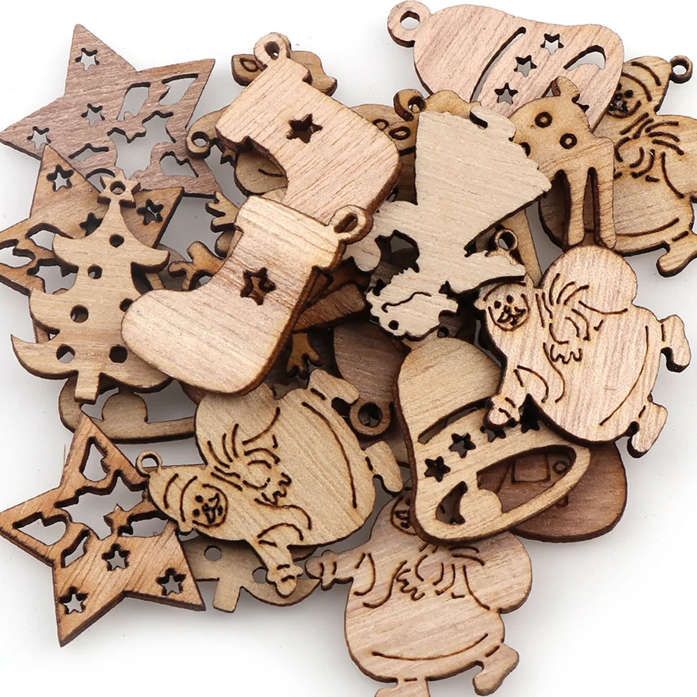 

100Pcs Christmas Wooden Slices Vintage Cartoon Mini Hanging Pendant Christmas Ornaments Party Decoration Wooden Chips Holiday