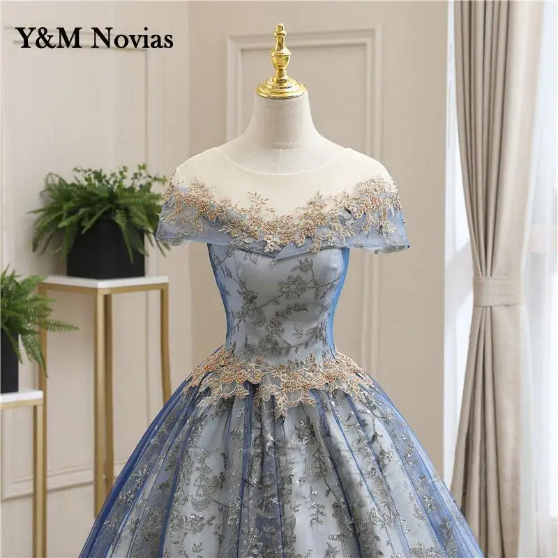 หวาน O-Neck Quinceanera เดรสแขนสั้น Party Prom Ball Gown คลาสสิกลูกไม้เย็บปักถักร้อย Vintage Plus Size Vestidos De 15 Anos