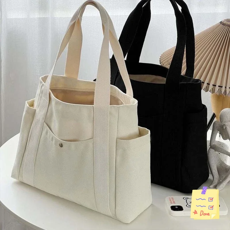 Große Canvas-Tragetasche, Schultertasche für den Arbeitsweg, Handtasche für Studenten, Büchertasche für den täglichen Gebrauch im Freien – Detail 1