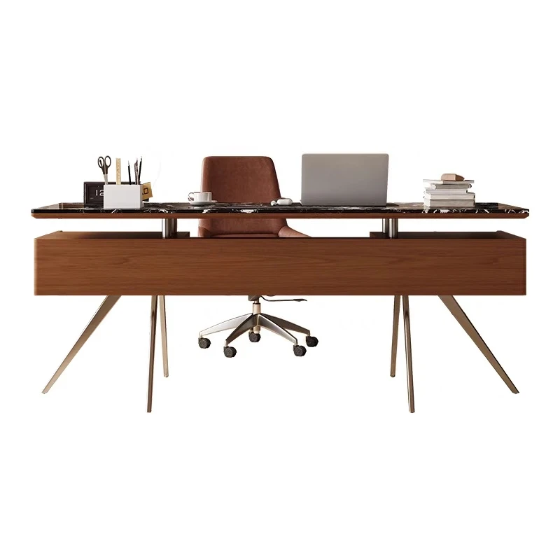 

Medieval style desk rock slab retro walnut color desk minimalist modern minimalist