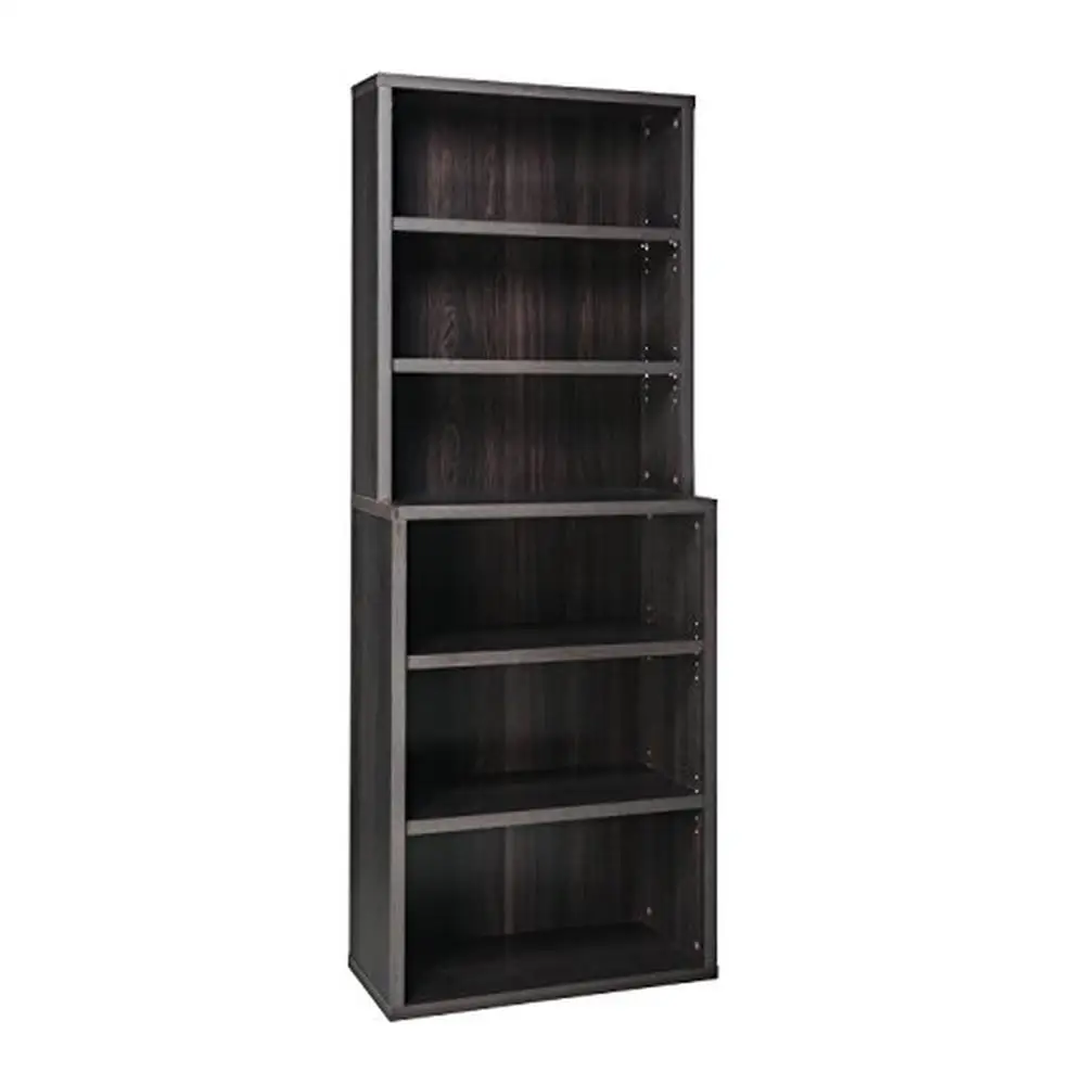 Libreria regolabile in legno a 6 livelli con finitura in noce nera Hutch