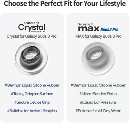 Imagen 2 del producto Almohadillas para los oídos AZLA Max Buds 3 Pro para Galaxy Buds 3 Pro, almohadillas para los oídos de silicona Premium, cancelación de ruido con certificación SMAPP