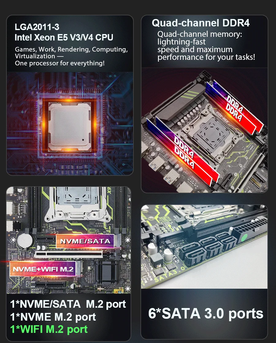 X99 ​ اللوحة الأم XD4 tpm 2.0 Xeon Kit E5 2680 2690 V4 CPU DDR4 RAM مجموعة كاملة LGA 2011 V3 اللوحات الأم X99 مع المعالج