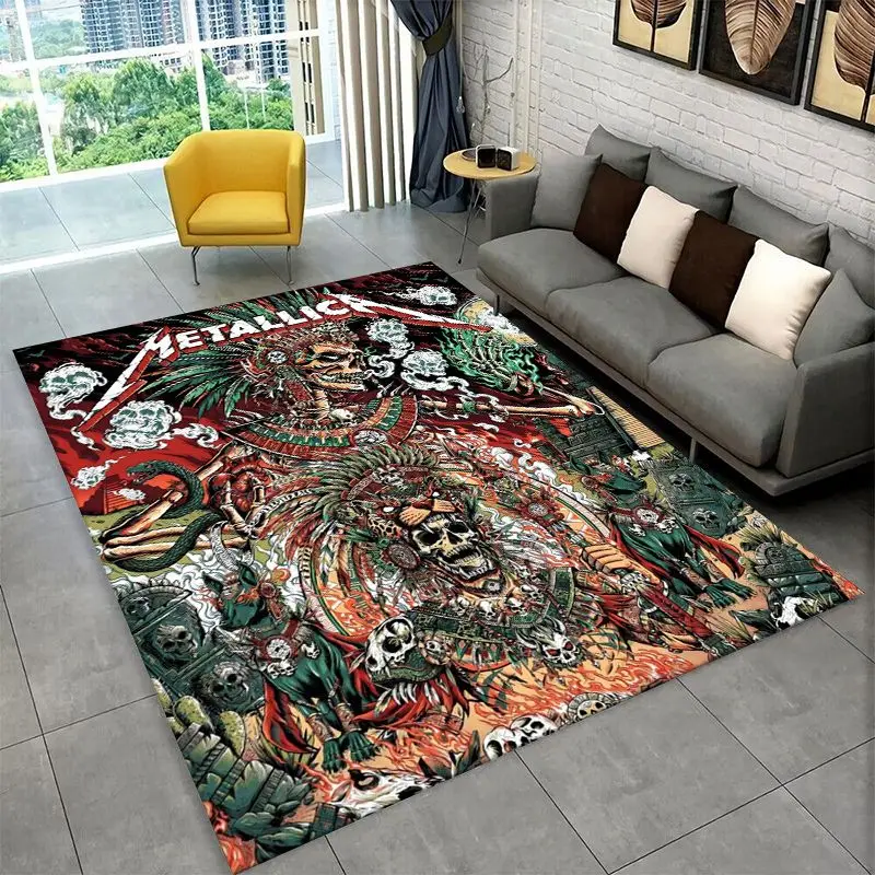 Metal Band M-Metallica Thrash Cartoon Non-Slip Area Rug for Living Room,Bedroom,Playroom,Soft Carpet Floor Mat Home Decor Rug