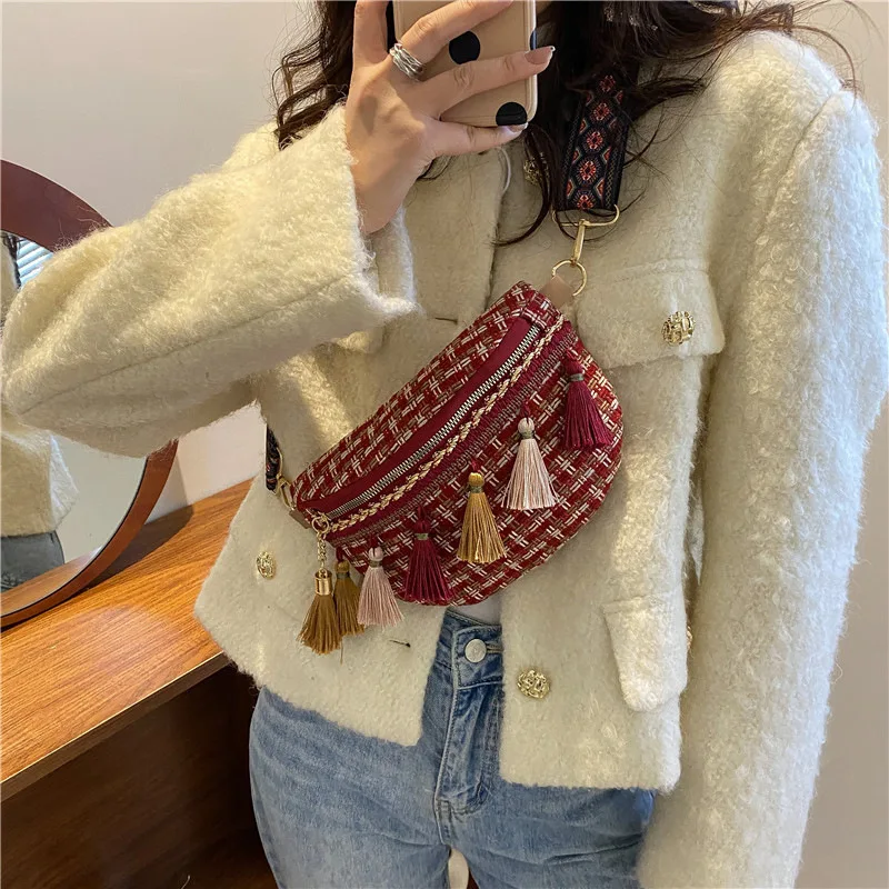 2023 New Woven Single Shoulder Crossbody Bag Trendy National Style Ethnic Minority Style Chest Bag Wide Shoulder Strap