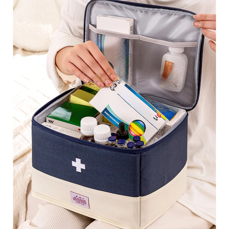 Caja de medicina de mano plegable, bolsa médica de clasificación, a prueba de polvo y humedad, caja de almacenamiento de medicina para el hogar y el viaje