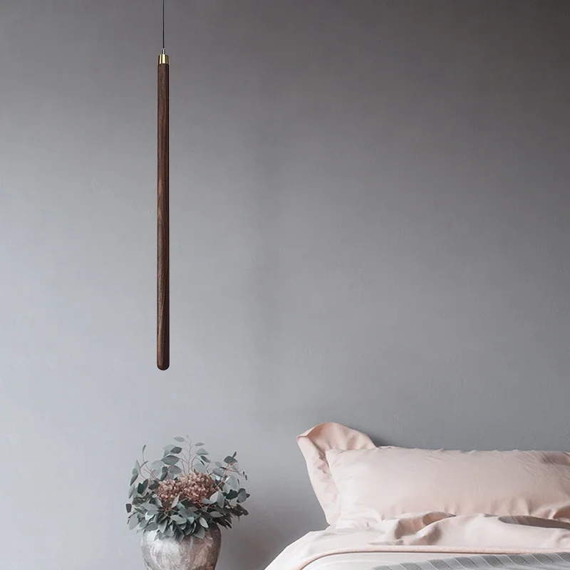 Nordic Led Long Strip Solid Wood Pendant Lights Ceiling Lights Chandelier for Bedroom Bedside Hanging Lamp Living Room Decor