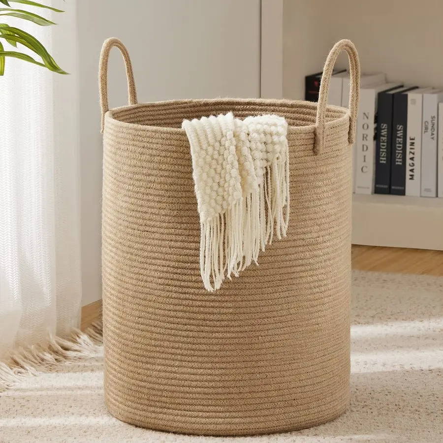 

Rope Woven Laundry Hamper Basket by , 72L Tall Luandry Basket, Baby Nursery Hamper for Blanket Storage in BedroomLargeJute