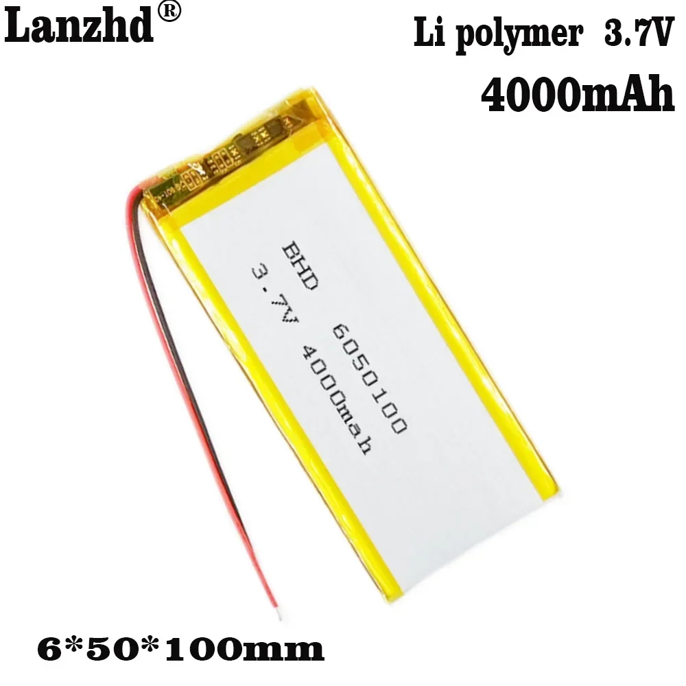 1-12pcs  Li Po 3.7V 4000mAh 6050100 Polymer Lithium Rechargeable Battery For GPS PSP DVD