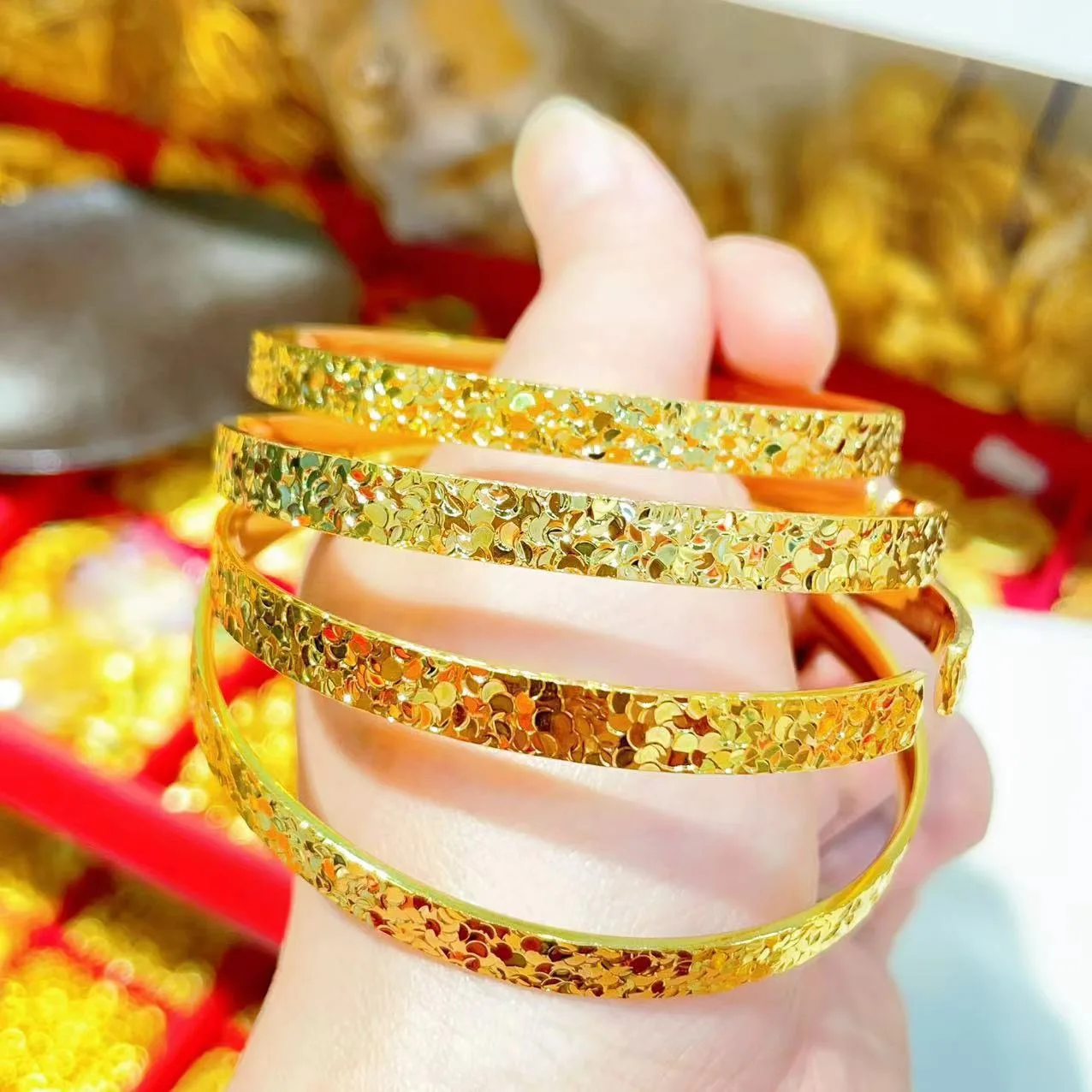 9999 24k real gold cherry blossom shattered ice gold bracelet, fashionable solid bracelet, women's high-end jewelry bracelet