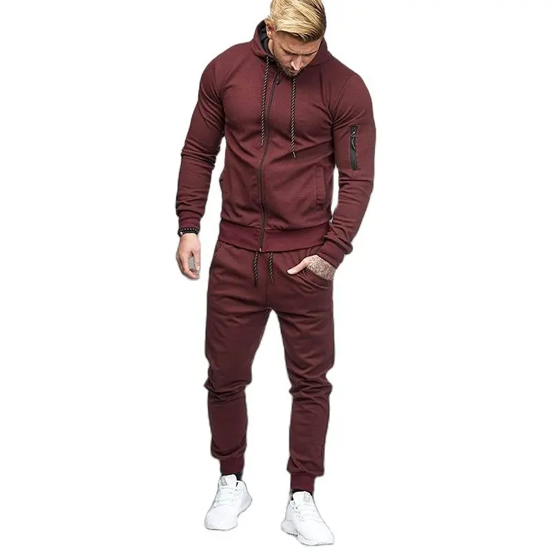 

Mens Autum Winter Sport Hoodied Trends Solid Fitness Zipper Hoodies Sweatpants Male Slim Casual Fashion Tracksuits 2022 New