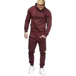 Mens Autum Winter Sport Hoodied Trends Solid Fitness Zipper Hoodies Sweatpants Male Slim Casual Fashion Tracksuits 2022 New