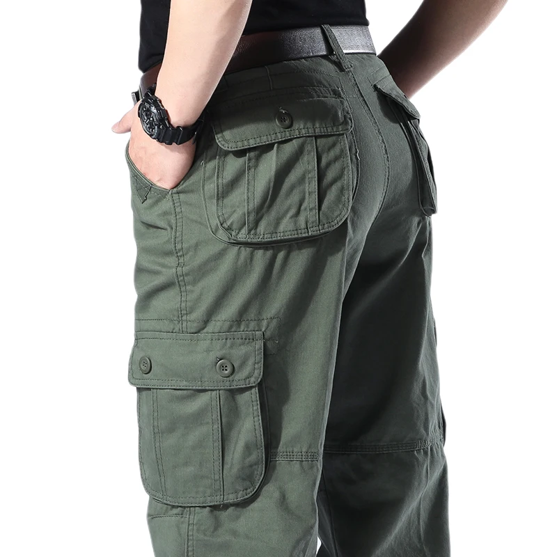 Men's Casual Cotton Work Trousers Straight Leg Wear Resistant Construction Site mid Waist Iron Free ket Pants
