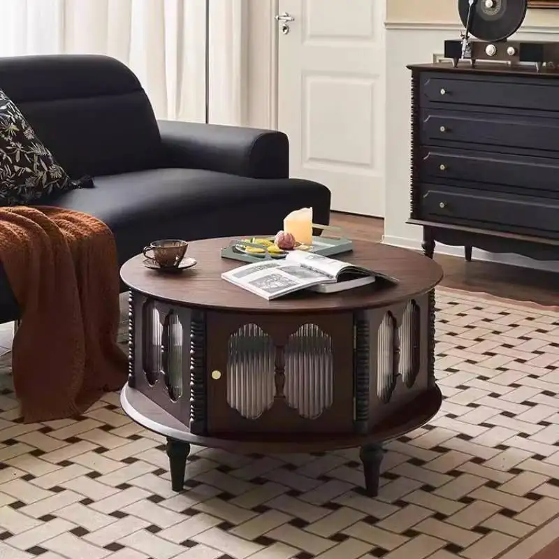 طاولة القهوة المصنوعة من الخشب الصلب باللون البني، طاولة القهوة الفاخرة الريفية، أثاث غرفة المعيشة لصالون Meuble البسيط