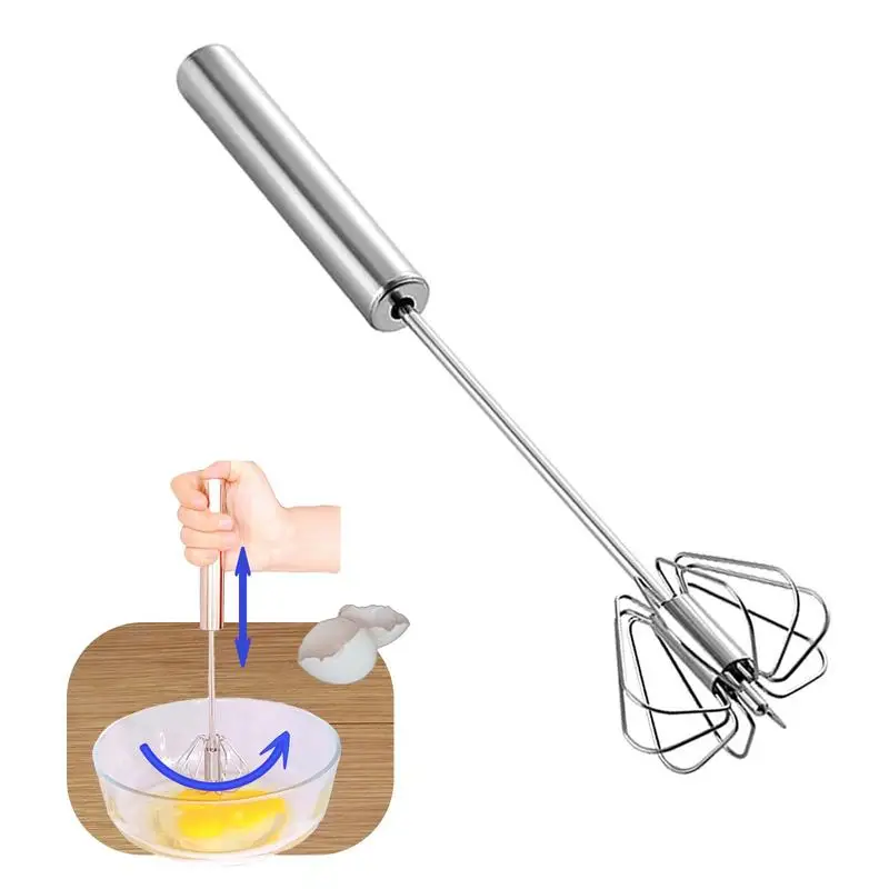 

Stainless Steel Semi Automatic Whisk Egg Beater Whizzy Whisk, Hand Push Blender Kitchen Mixer Wisking Tool