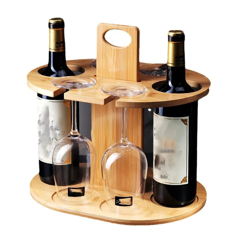 Outdoor Portable Wooden Red Wine Stand, Bamboo High Legged Cup Stand, Upside Down Cup Stand Hanging Wine Glass Stand