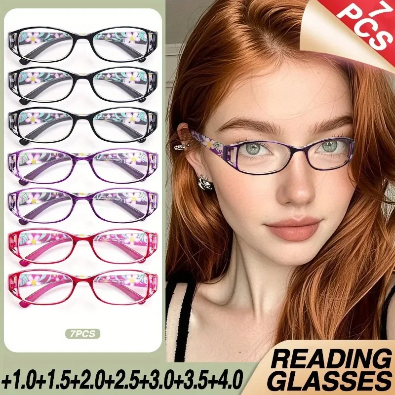 

7 шт. овальные модные полые очки для чтения с принтом в стиле ретро, сверхлегкие и стоимость денег, многофункциональная комбинация