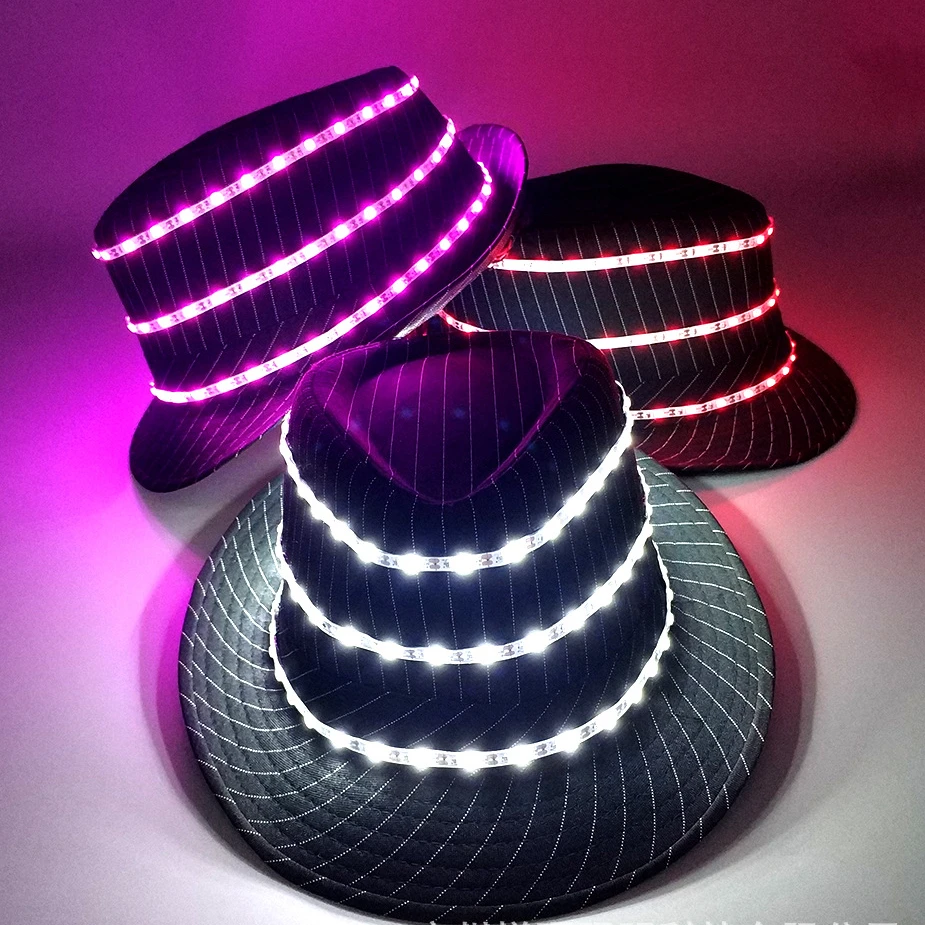 

NEW Fashion LED luminous Hat Halloween Party Jazz RGB Glowing Hat Men Women Hip Hop Robot Dance DJ Props Accessories Rave Wear