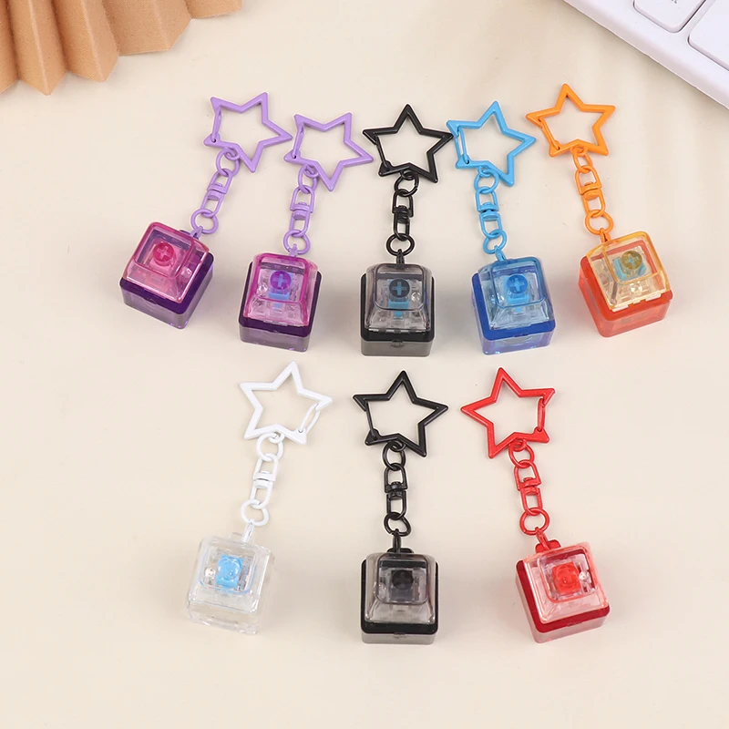 DIY Keyboard Fidget Keychain Keys Button With LED Light Clicker Toy Stress Relief Pass The Time Keycap Pinch Toy