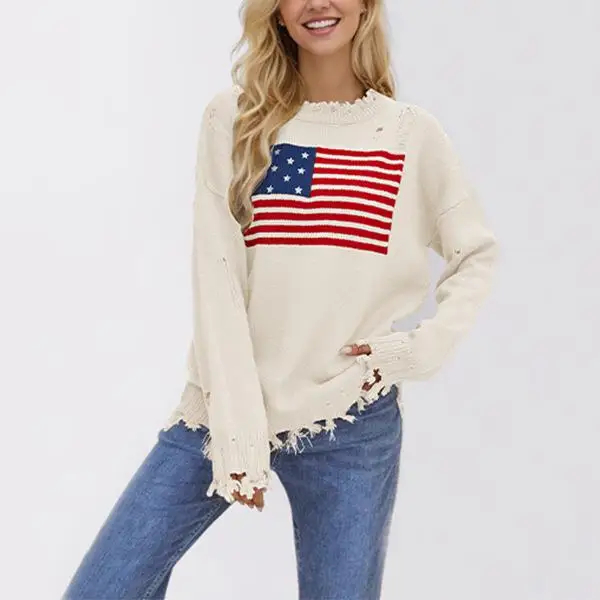 Faionable Round Ne Sweater Damen Thiened Long Sve Strickoberteil Independence Day Festival Sle Herbst Winter Neu Ar...