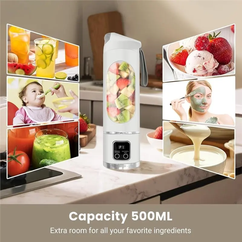 A92G HOT-USB Rechargeable 500ML Portable Blender,For Smoothies, 12-Blade Personal Juice Cup, For Protein Smoothie Maker A