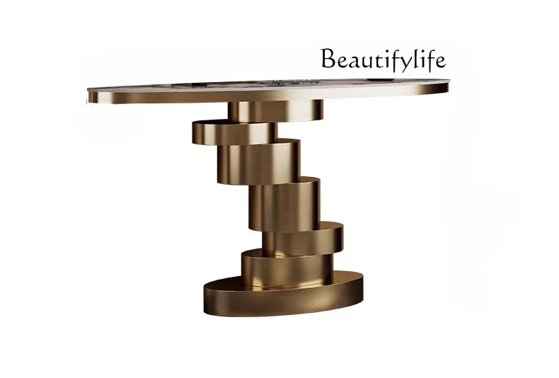 

Door-to-door entrance stainless steel rock slab entrance cabinet advanced end-view table