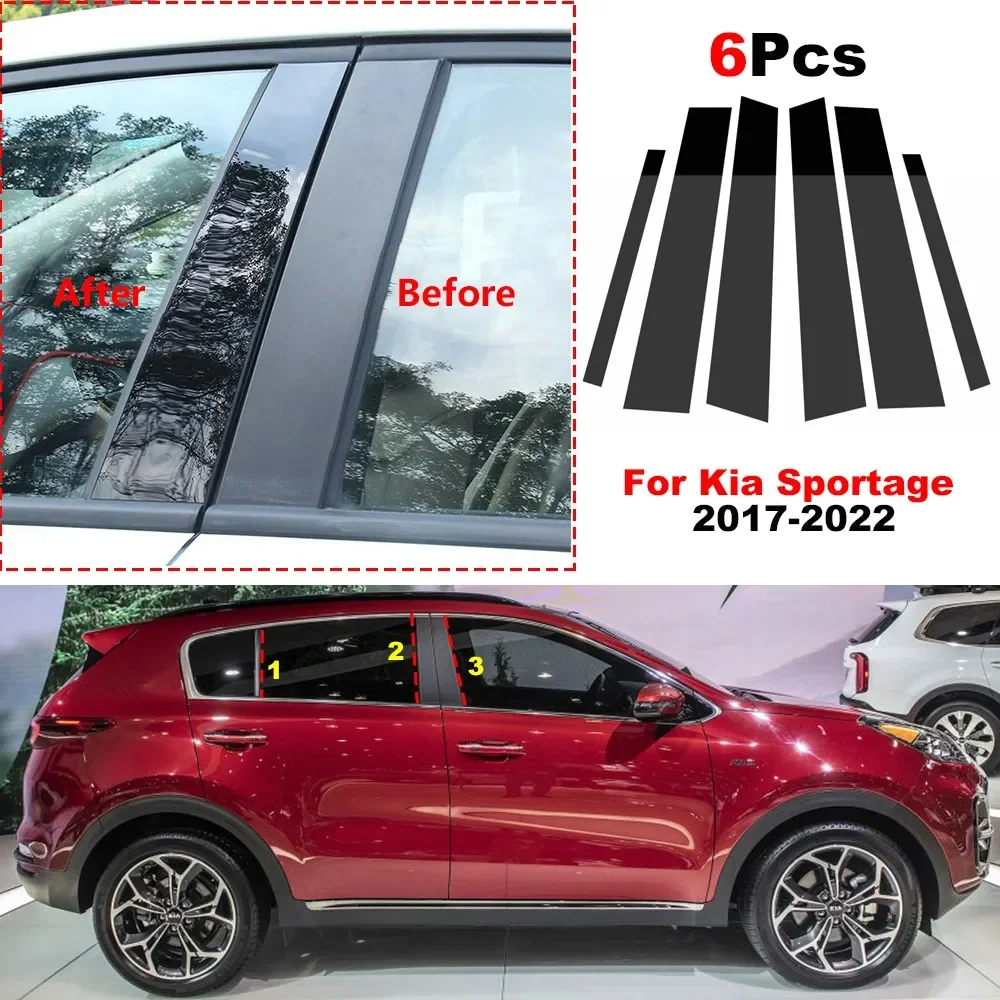 6Pcs Car Pillar Posts Door Window Trim Stickers for Kia Sportage 2017 2018 2019 2020 2021 2022 BC Column Sticke Auto Accessories