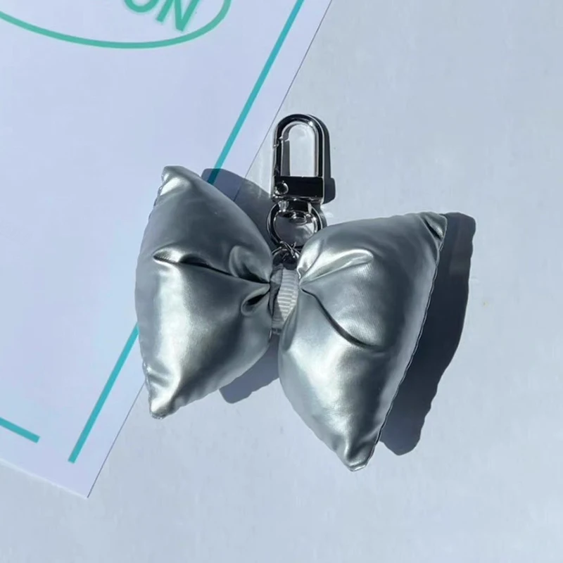 Y2K Silver Color Bow Keyring Korean 3D Bowknot Keychain Sweet Cute Bow Key Holder Fashion Backpack Pendant Bag Decor