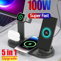 5 in 1 Universal Fast Charging Wireless Charger Stand Foldable Charging Station For Apple iWatch 8 7 Samsung Huawei IPhone 16 15