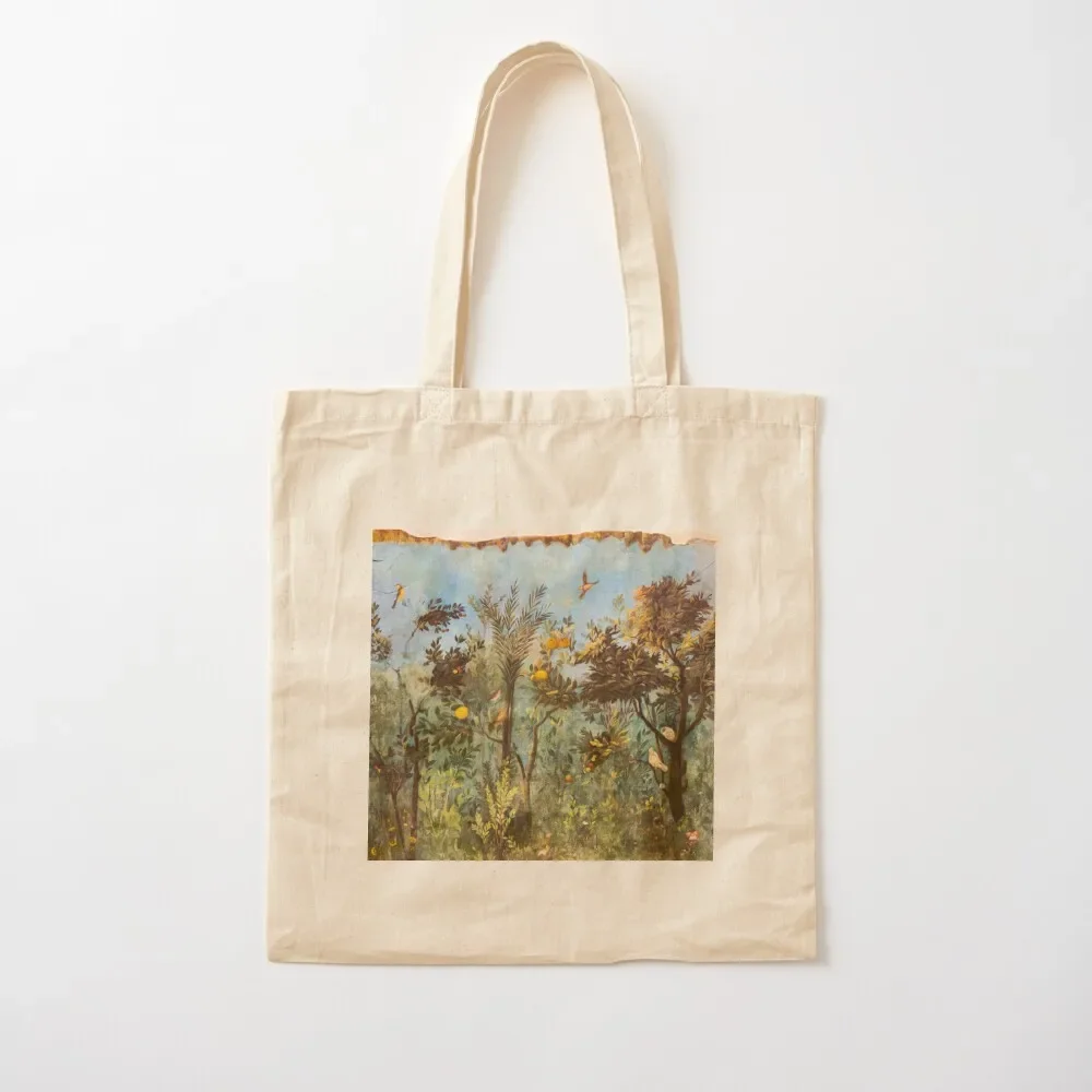 

ANTIQUE ROMAN WALL PAINTING Flower Garden Flying Birds ,Quince and Apple Trees Tote Bag female bag cute tote bag