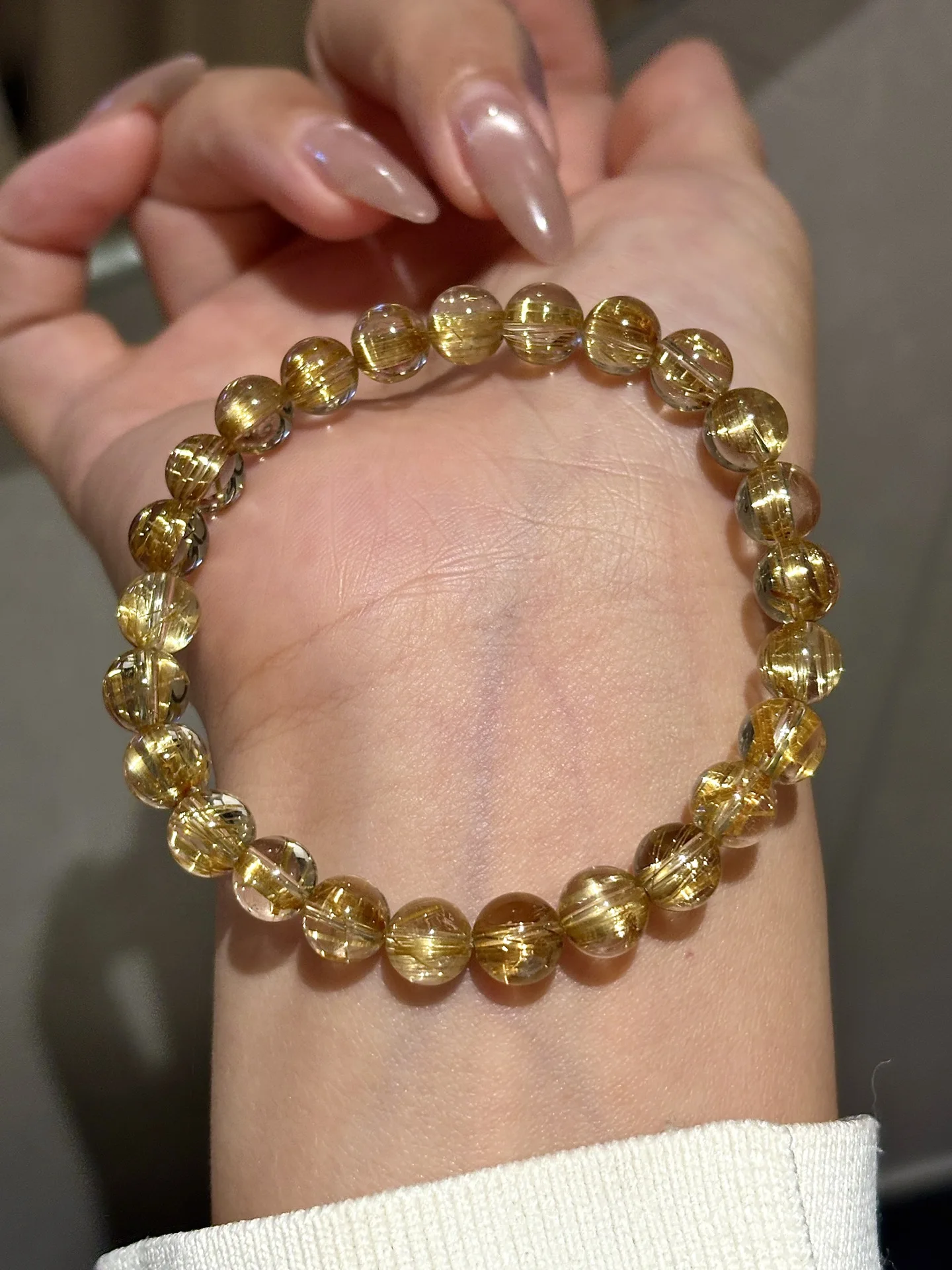 7.5mm Natural Brazil Gold Rutilated Quartz Bracelet Jewelry For Women Men Healing Crystal Gift Round Beads Stone Strands AAAAA