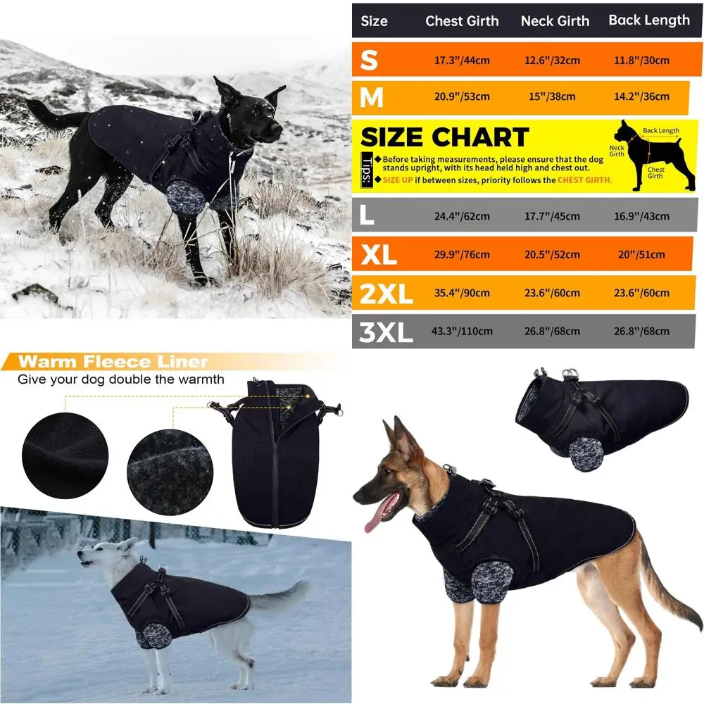 

Зимняя водонепроницаемая куртка для собак 3-в-1 с отстегивающейся флисовой подкладкой для собак малых и крупных пород