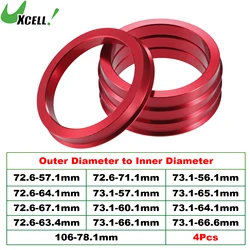 UXCELL 4pcs OD 72.6mm 73.1mm to ID 57.1mm 60.1mm 67.1mm 65.1mm Car Tire Centering Hub Centric Rings Wheel Bore Center Red