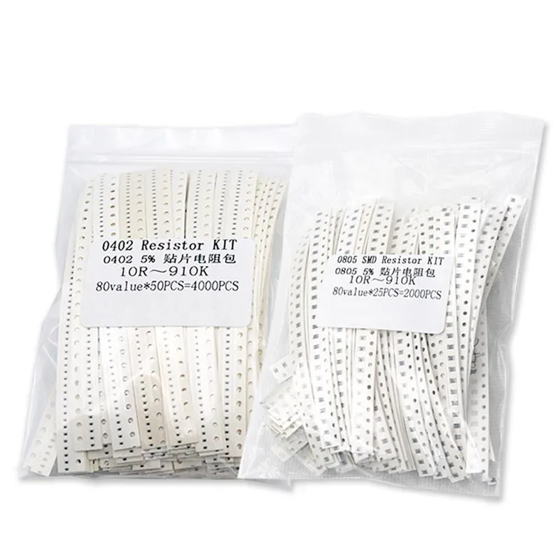 4000PCS 2000PCS 0402 0603 0805 1206 1210 ตัวต้านทาน SMD ชุด 1% 5% 10R 100R 220R 330 470R 10K 100K 80 ค่าความต้านทานตัวอย่าง Pack